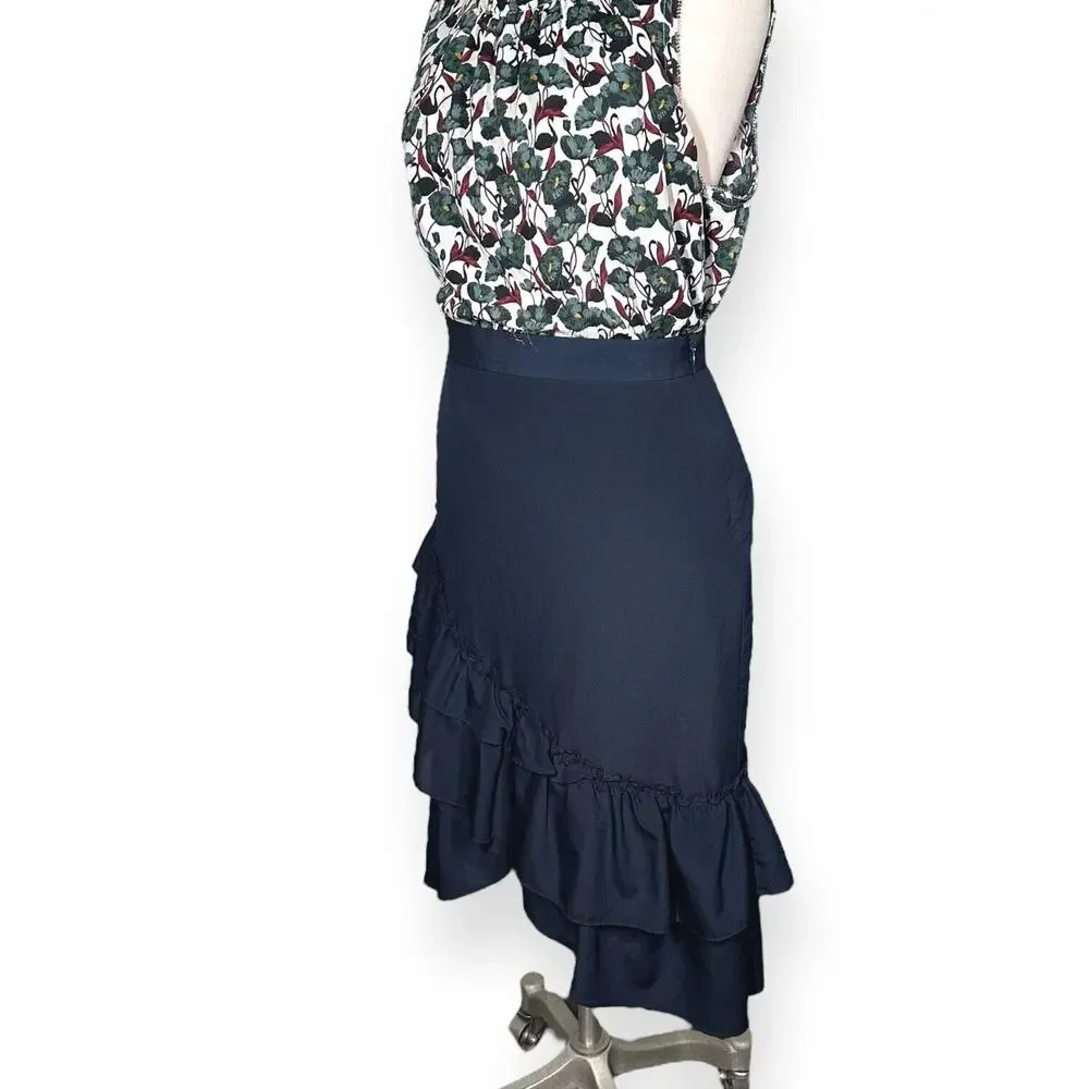 CLUB MONACO Hespe Skirt Tiered Ruffle A-Line Asymmetric Handkerchief Hem Blue 4